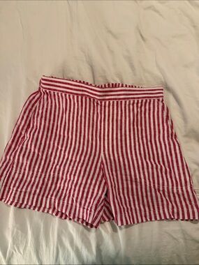 Banana Republic Linen Red and White Striped Bermuda Shorts